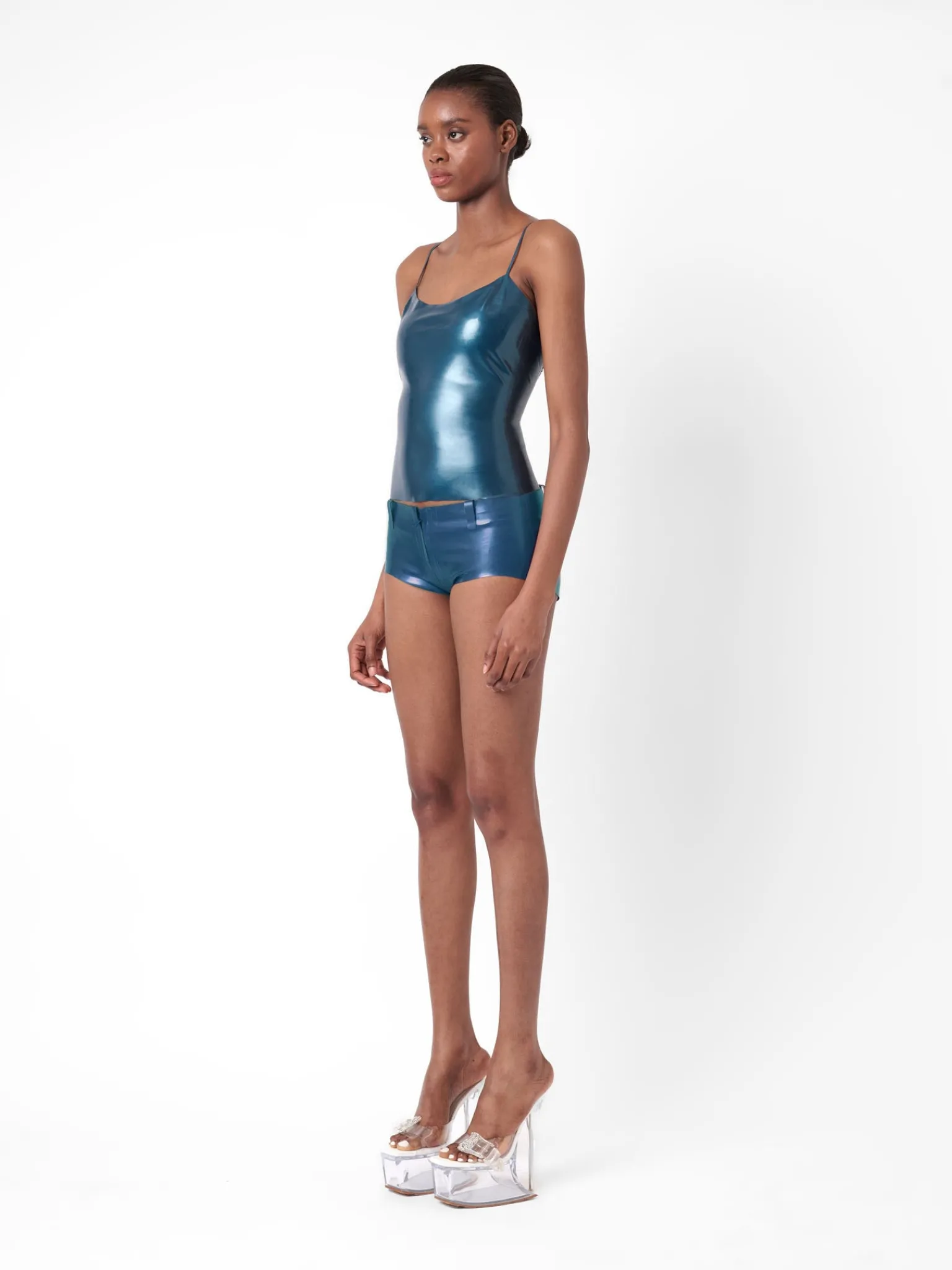 Agnes Latex Shorts Peacock Blue<Poster Girl New