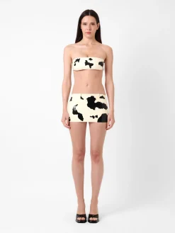 Bronco Latex Bandeau Top Black & White Cow Print<Poster Girl