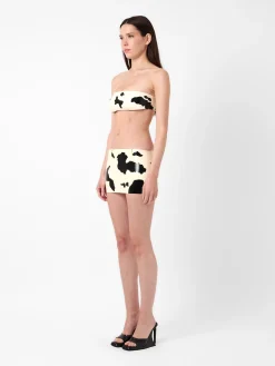 Bronco Latex Bandeau Top Black & White Cow Print<Poster Girl