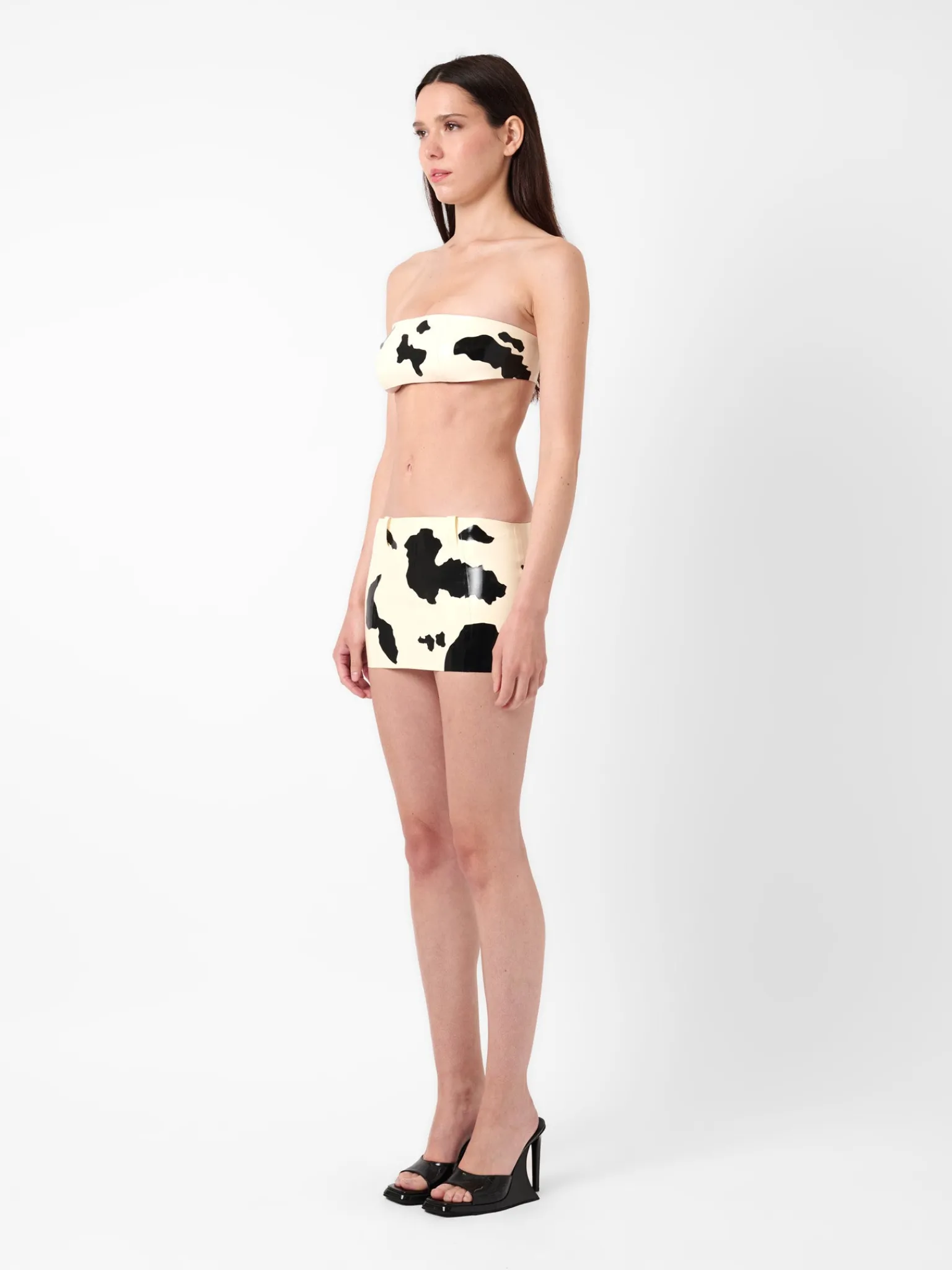 Bronco Latex Bandeau Top Black & White Cow Print<Poster Girl