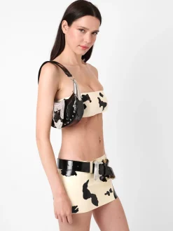 Bronco Latex Bandeau Top Black & White Cow Print<Poster Girl