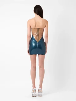 Bunny Latex Mini Dress Peacock Blue<Poster Girl New