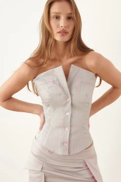Court Corset Top Grey/Pink Pinstripe<Poster Girl Hot