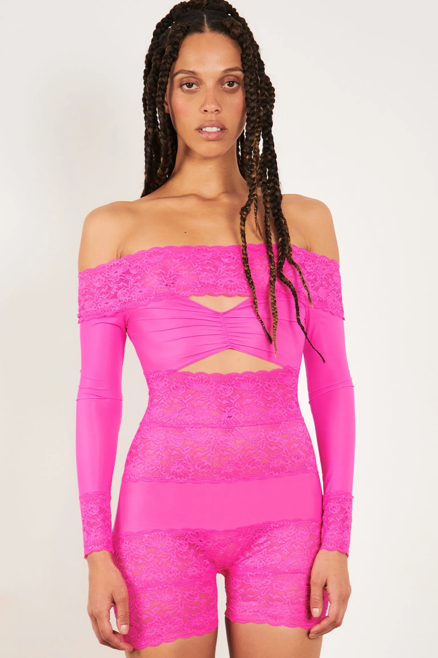 Davina Sleeved Romper Harlot Pink<Poster Girl Online