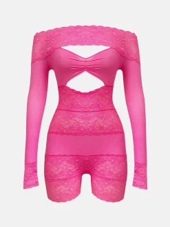 Davina Sleeved Romper Harlot Pink<Poster Girl Online