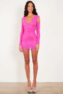 Gia Lace Long Sleeves Harlot Pink<Poster Girl Hot