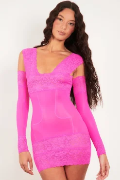 Gia Lace Long Sleeves Harlot Pink<Poster Girl Hot