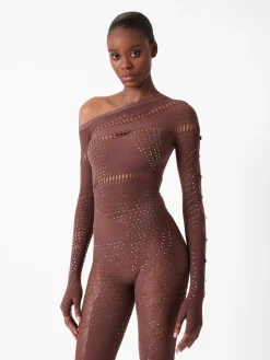 Ivy Long Rhinestone Jumpsuit Old Money Brown<Poster Girl Clearance