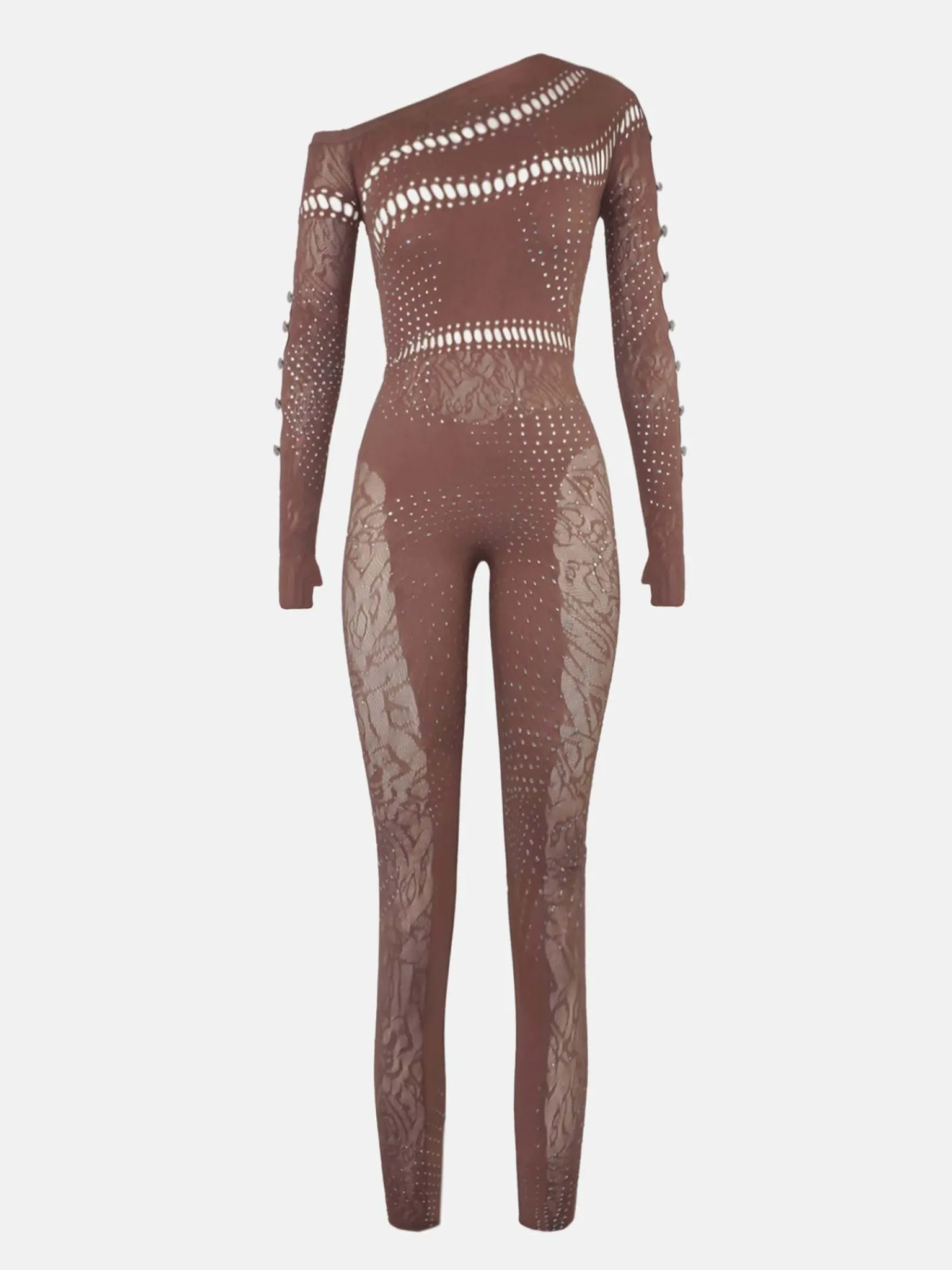 Ivy Long Rhinestone Jumpsuit Old Money Brown<Poster Girl Clearance