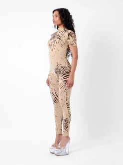 Knockout Jumpsuit Beige Zebra Print<Poster Girl Discount