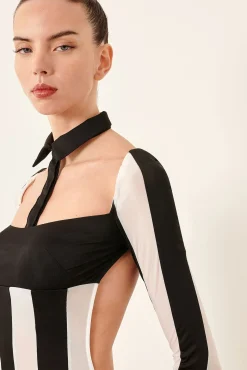 Ref Dress Black/White Stripe<Poster Girl New