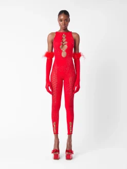 Rhinestoned Janice Jumpsuit X Gloves<Poster Girl