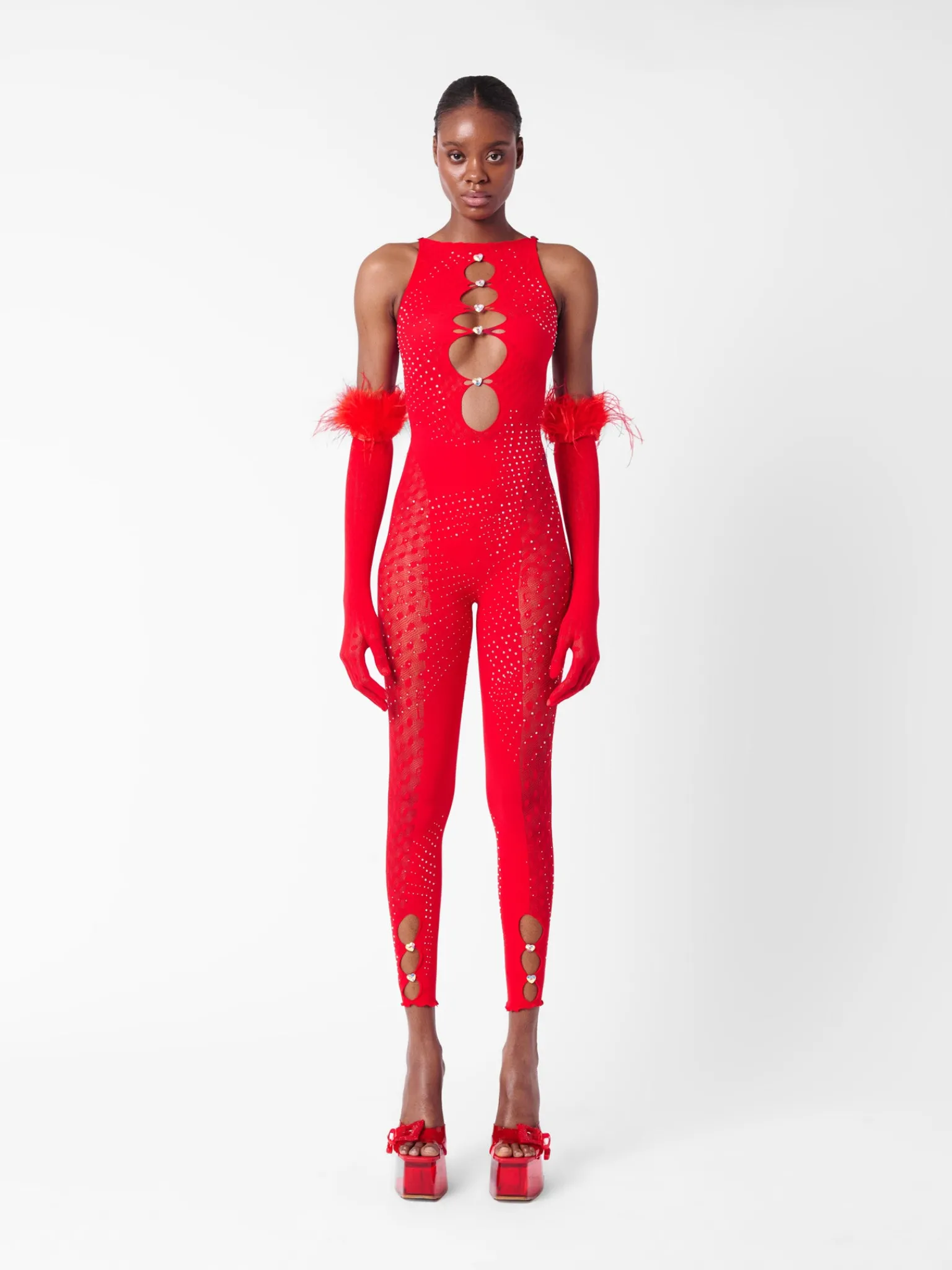 Rhinestoned Janice Jumpsuit X Gloves<Poster Girl
