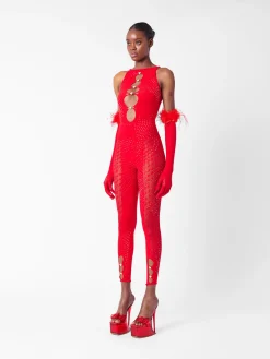 Rhinestoned Janice Jumpsuit X Gloves<Poster Girl