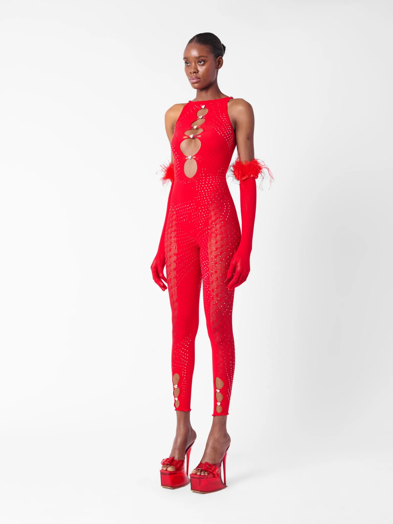 Rhinestoned Janice Jumpsuit X Gloves<Poster Girl