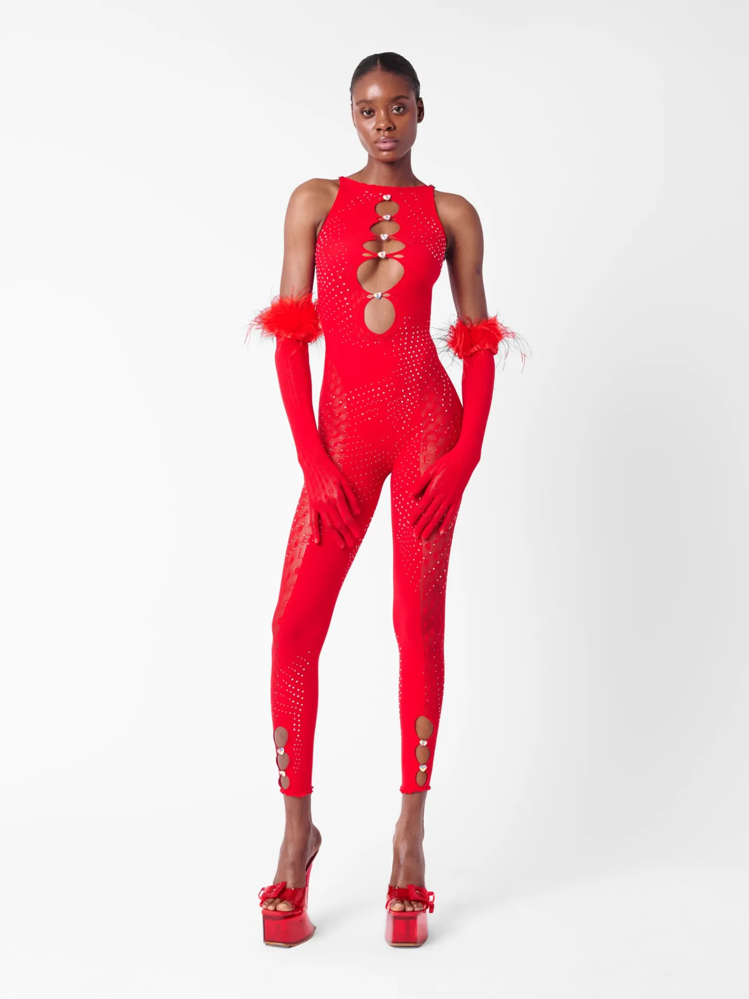 Rhinestoned Janice Jumpsuit X Gloves<Poster Girl