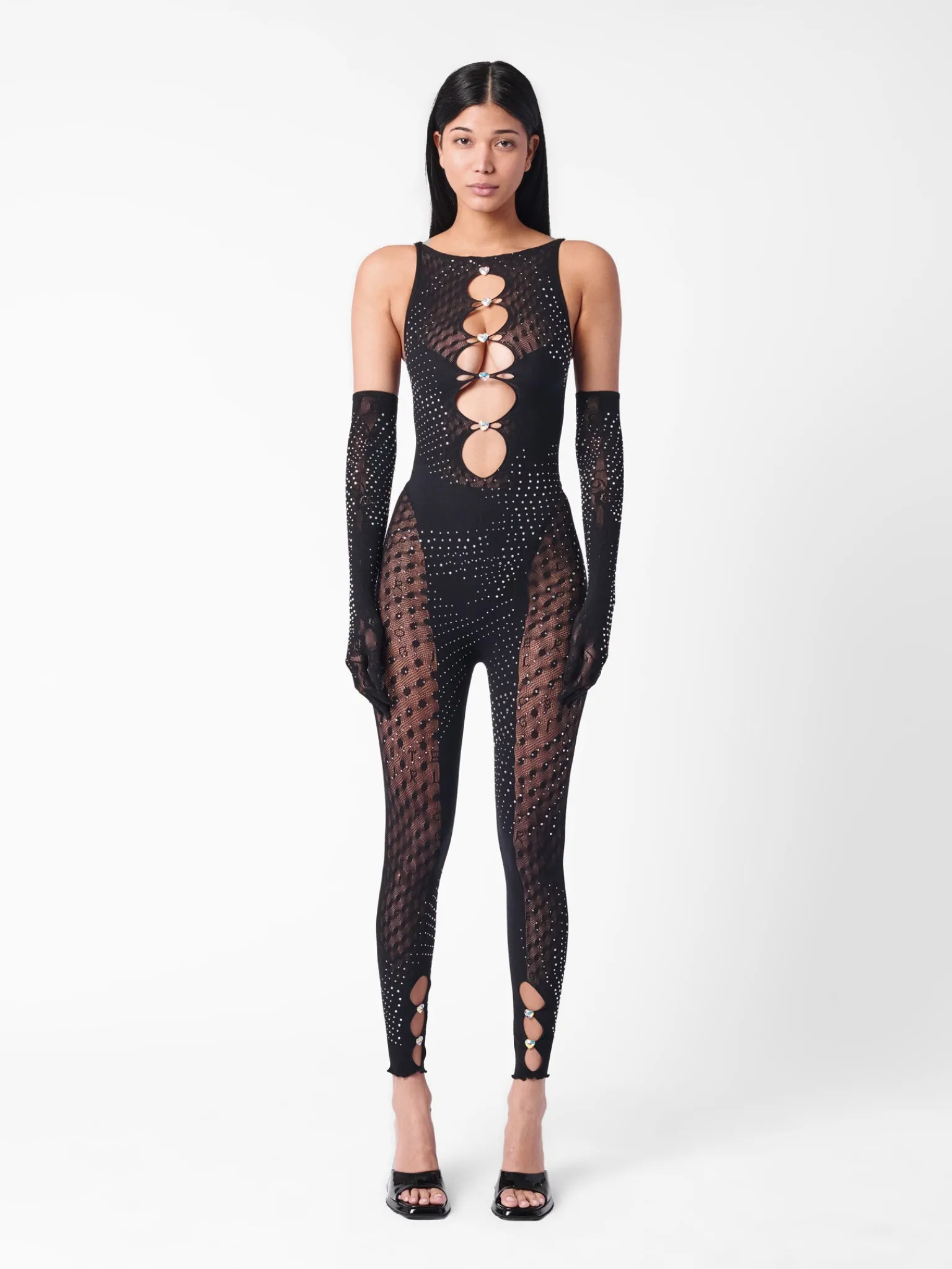 Rhinestoned Janice Jumpsuit X Gloves Set Jet Black<Poster Girl Outlet