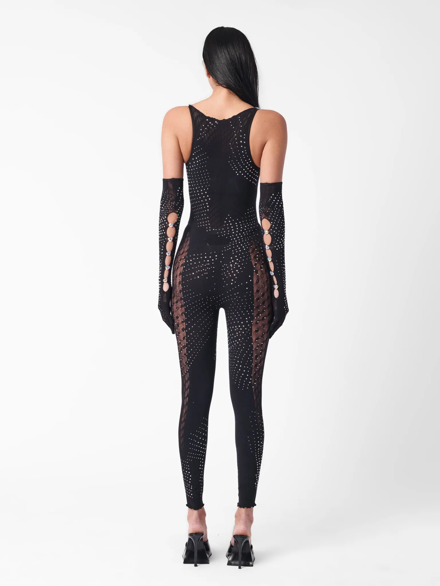 Rhinestoned Janice Jumpsuit X Gloves Set Jet Black<Poster Girl Outlet