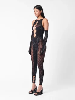 Rhinestoned Janice Jumpsuit X Gloves Set Jet Black<Poster Girl Outlet