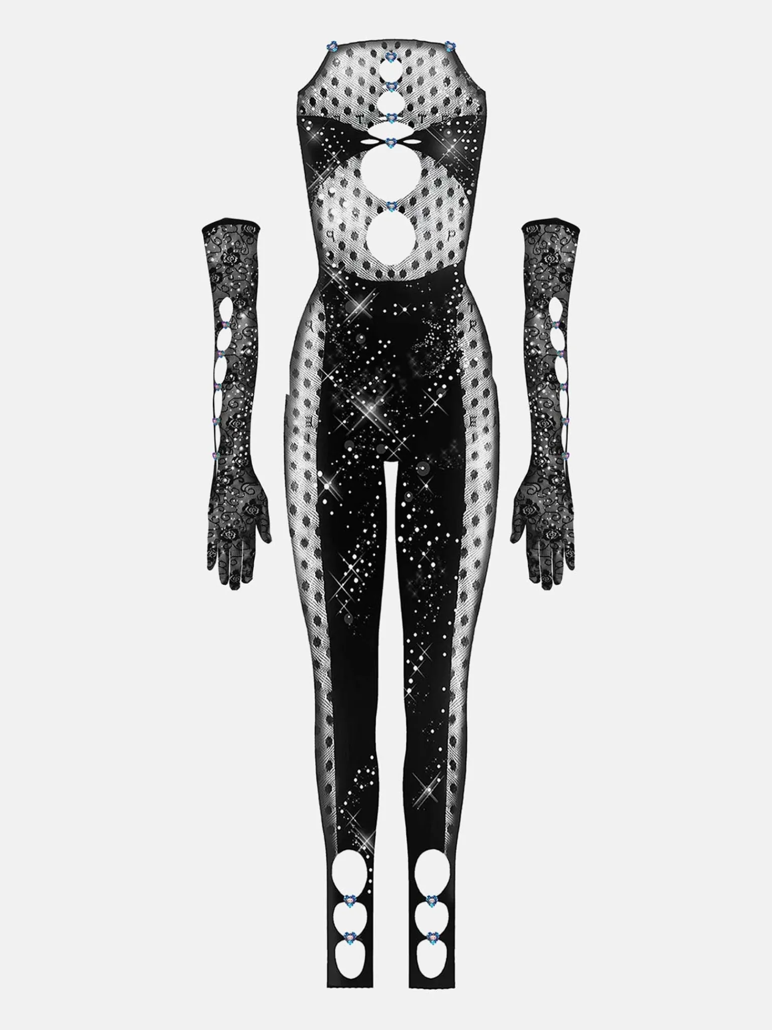Rhinestoned Janice Jumpsuit X Gloves Set Jet Black<Poster Girl Outlet