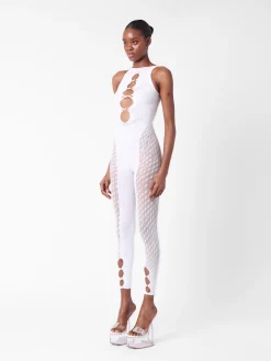Rhinestoned Janice Jumpsuit Optic White<Poster Girl Online
