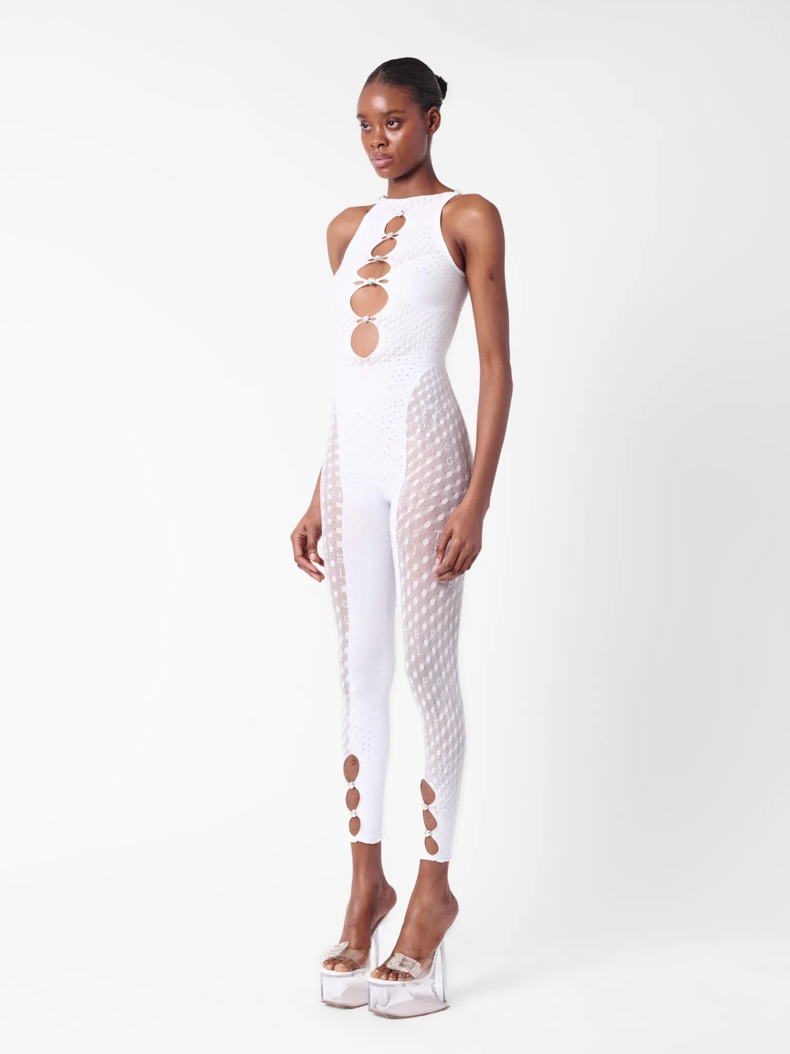 Rhinestoned Janice Jumpsuit Optic White<Poster Girl Online