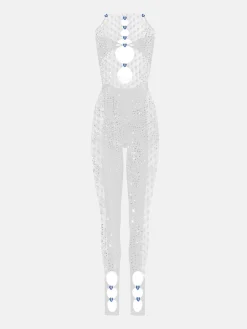 Rhinestoned Janice Jumpsuit Optic White<Poster Girl Online