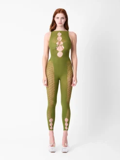Rhinestoned Janice Jumpsuit Khaki<Poster Girl Discount