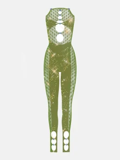 Rhinestoned Janice Jumpsuit Khaki<Poster Girl Discount