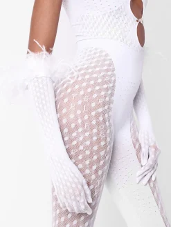 Rhinestoned Janice Jumpsuit X Gloves Set Optic White<Poster Girl Discount