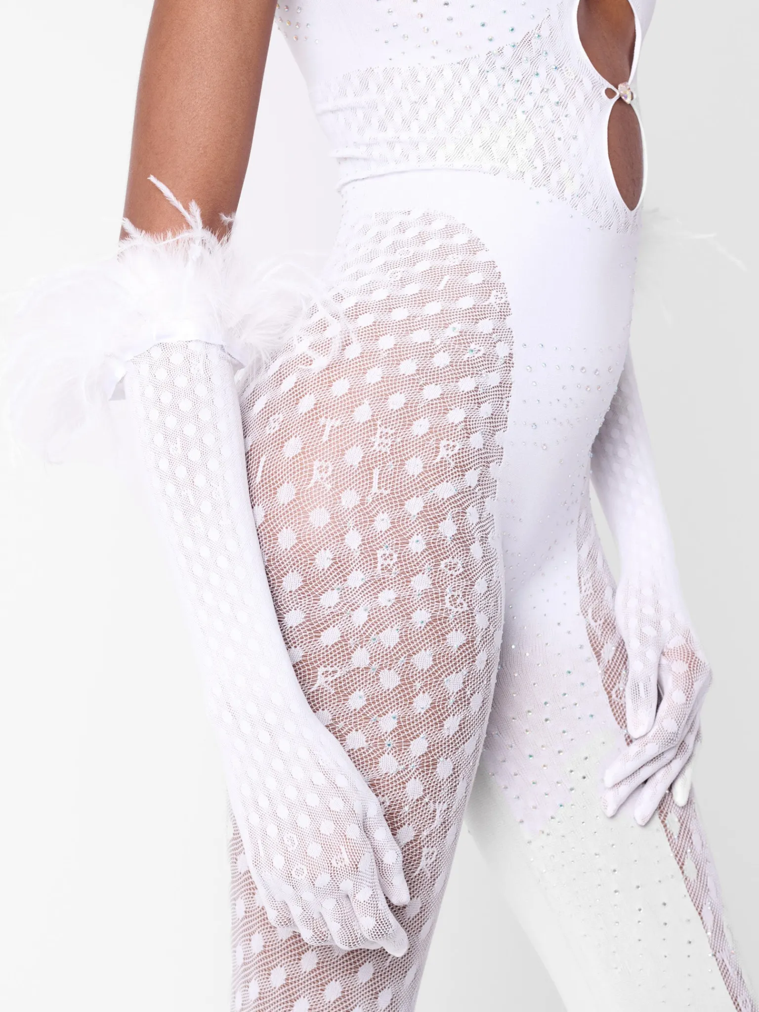 Rhinestoned Janice Jumpsuit X Gloves Set Optic White<Poster Girl Discount