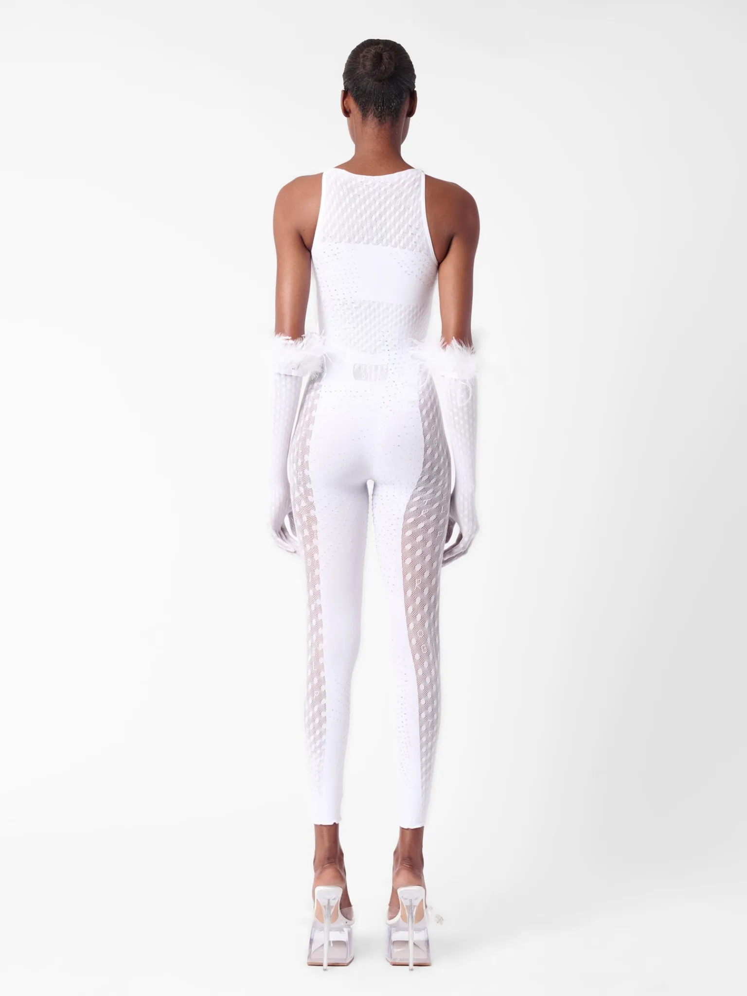 Rhinestoned Janice Jumpsuit X Gloves Set Optic White<Poster Girl Discount