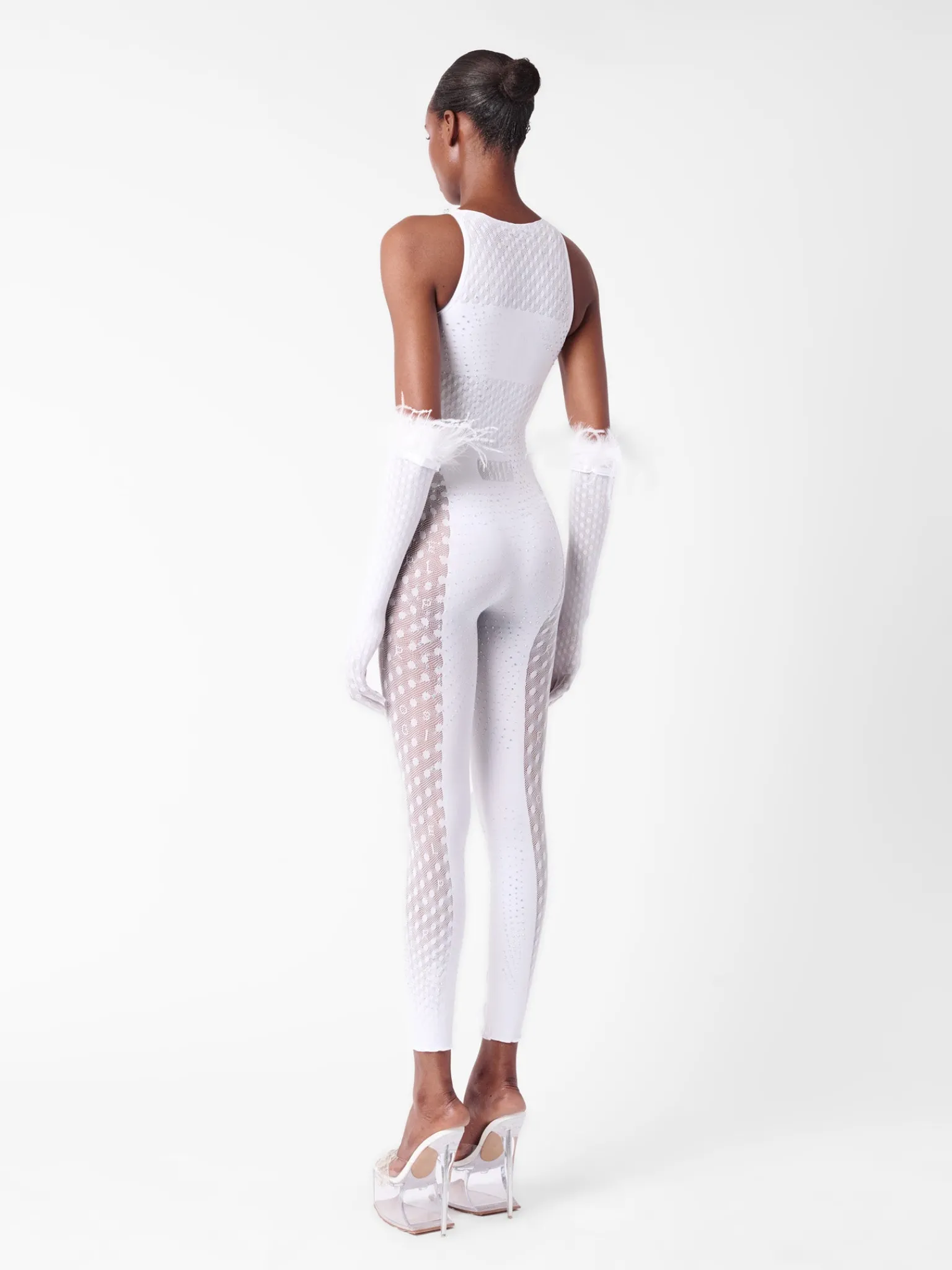 Rhinestoned Janice Jumpsuit X Gloves Set Optic White<Poster Girl Discount