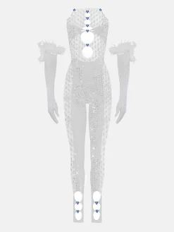Rhinestoned Janice Jumpsuit X Gloves Set Optic White<Poster Girl Discount
