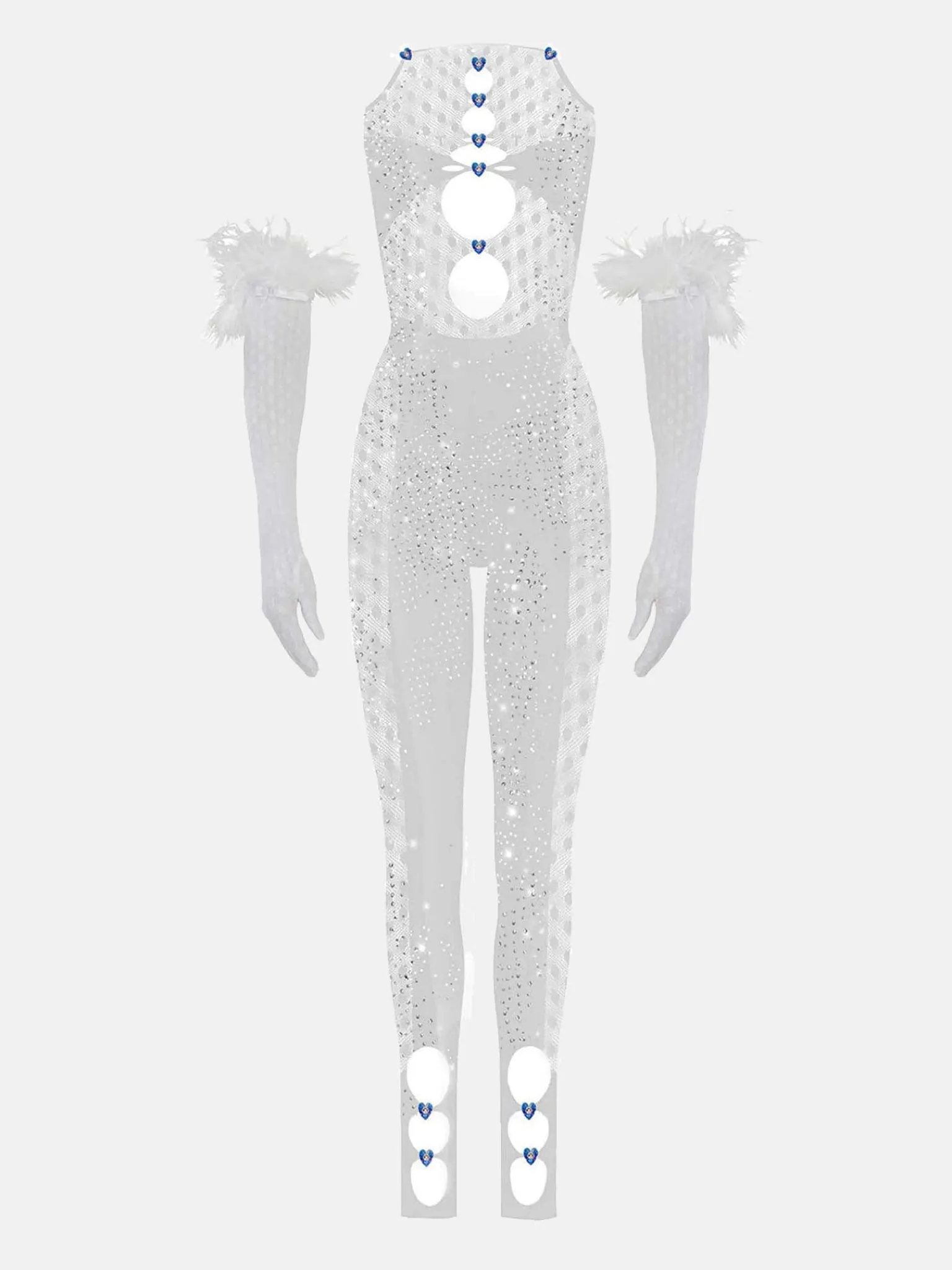 Rhinestoned Janice Jumpsuit X Gloves Set Optic White<Poster Girl Discount