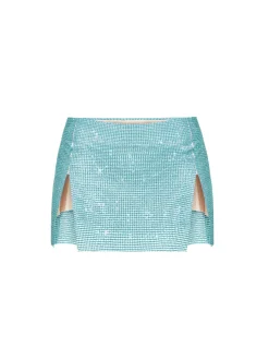 Rhinestoned Mia Micro Skirt Cerulean Blue<Poster Girl