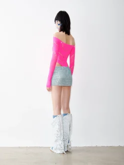 Rhinestoned Mia Micro Skirt Cerulean Blue<Poster Girl