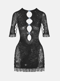 Rhinestoned Miranda Dress Jet Black<Poster Girl Discount