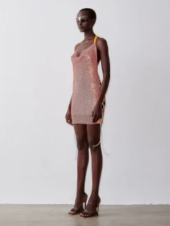 Rhinestoned Zeina Dress Aperol Spritz<Poster Girl Clearance