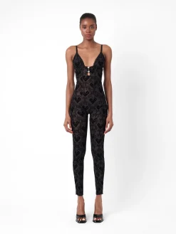 Scarlett Jumpsuit Flocked Mesh Black<Poster Girl Clearance