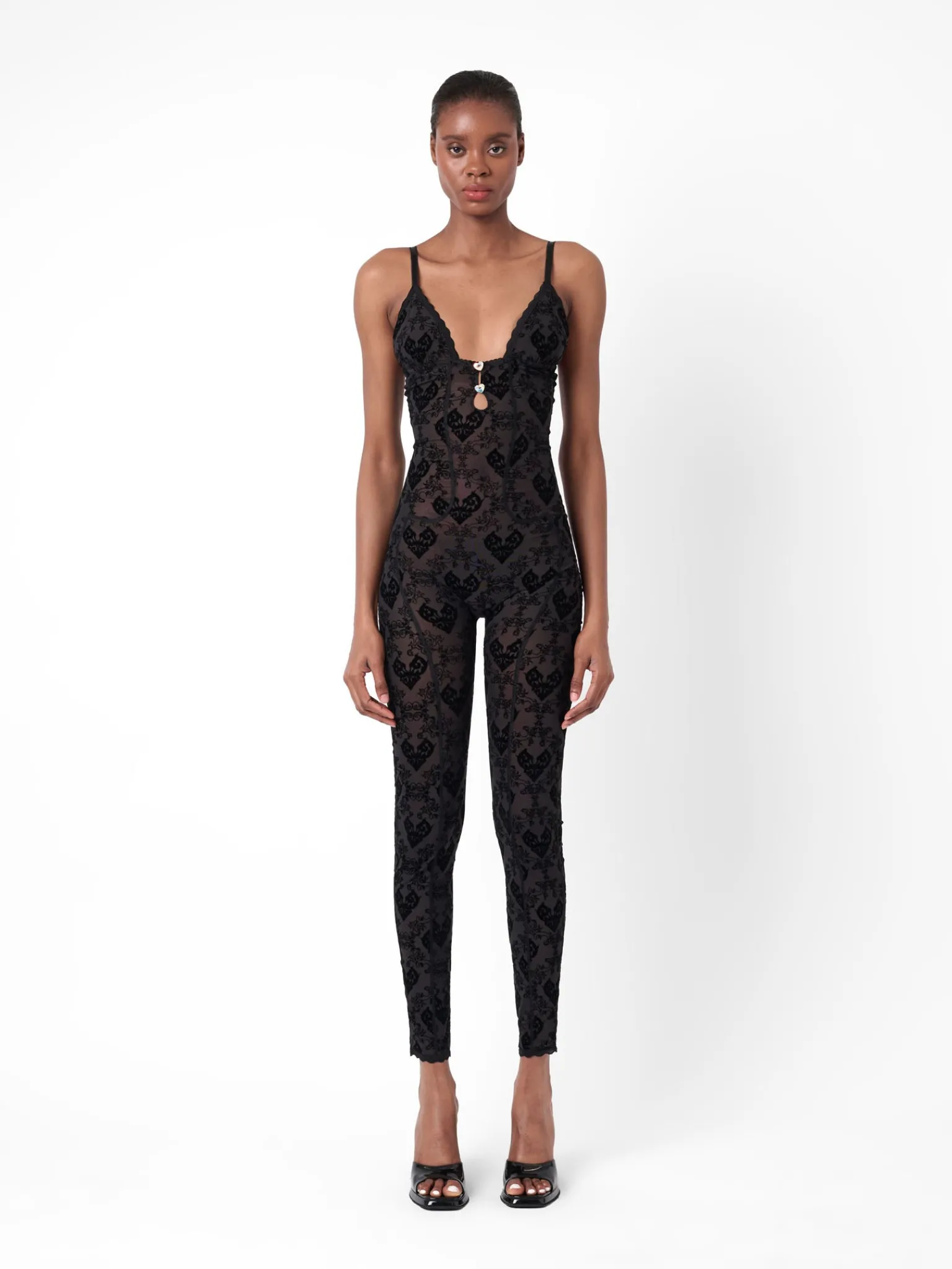 Scarlett Jumpsuit Flocked Mesh Black<Poster Girl Clearance