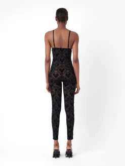 Scarlett Jumpsuit Flocked Mesh Black<Poster Girl Clearance