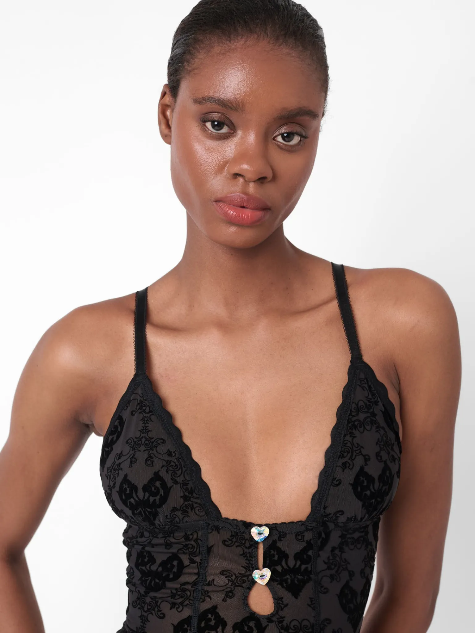 Scarlett Jumpsuit Flocked Mesh Black<Poster Girl Clearance