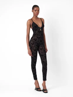 Scarlett Jumpsuit Flocked Mesh Black<Poster Girl Clearance