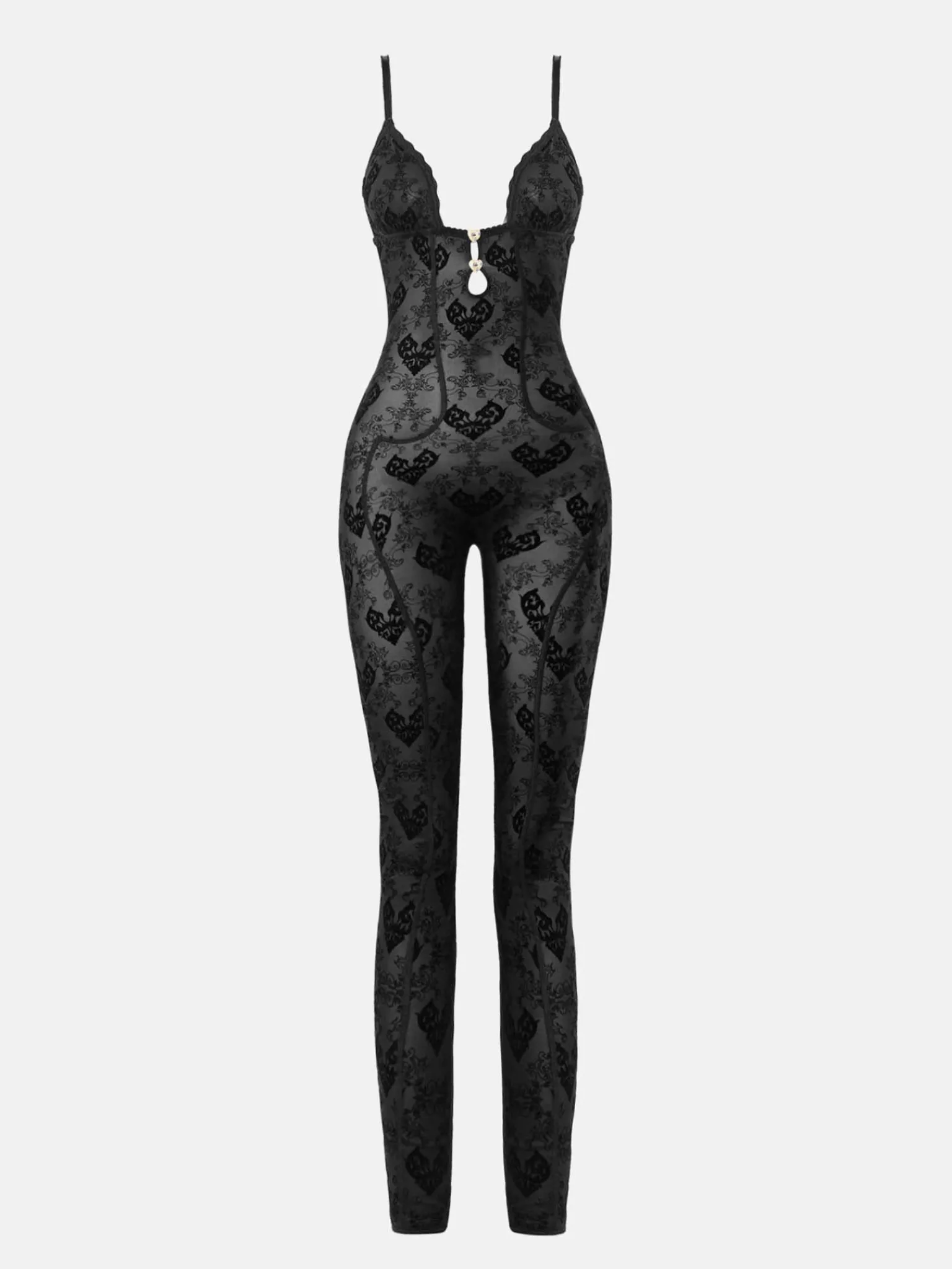 Scarlett Jumpsuit Flocked Mesh Black<Poster Girl Clearance