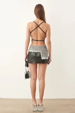 Winnie Mini Skirt Metallic Black<Poster Girl